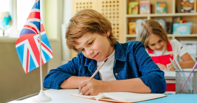 Elementary school students during an English lesson in the classroom